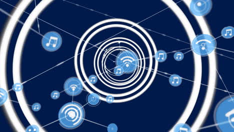 animación de la red de conexiones con iconos sobre círculos