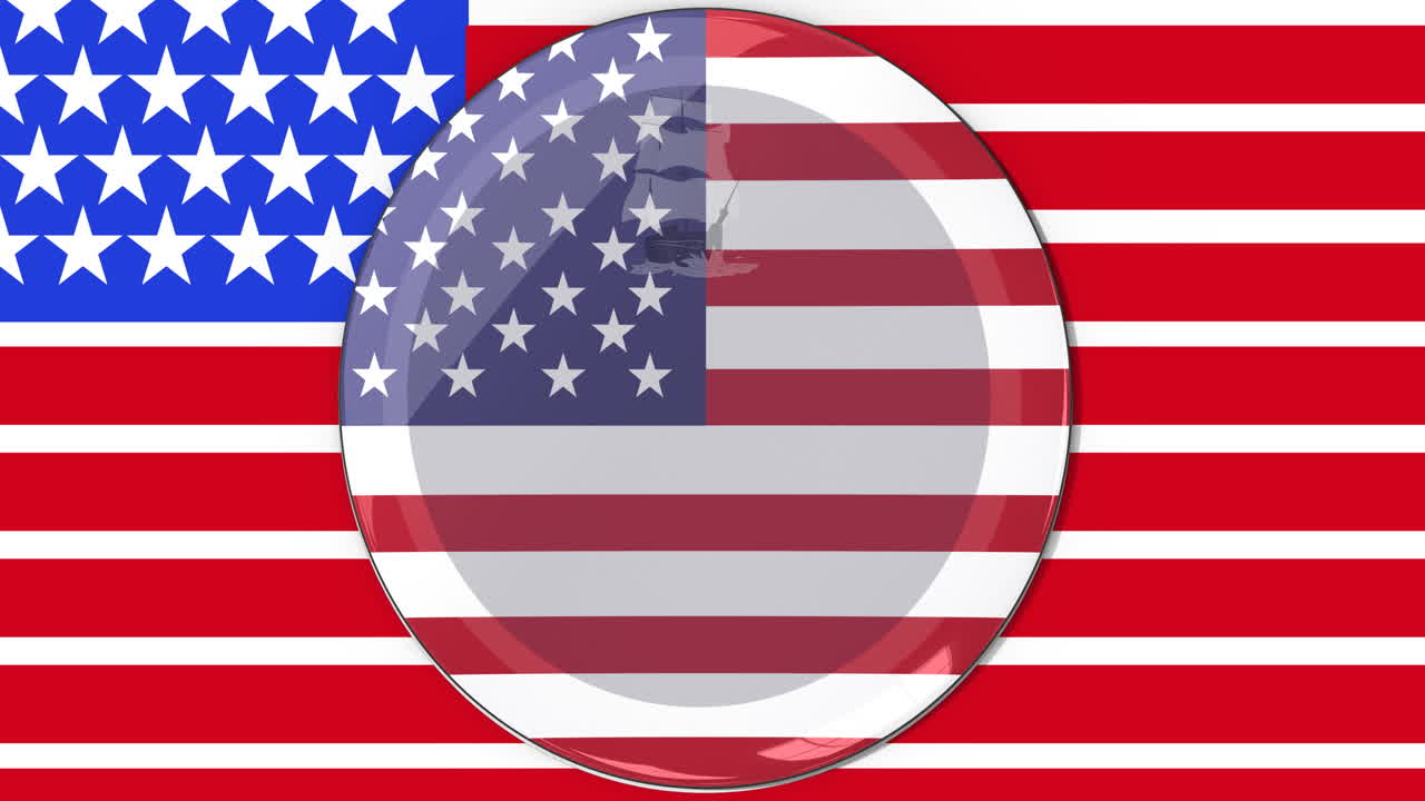 国旗を背景に、円を描いて回転する米国旗のアニメーション