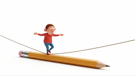 a determined character balances precariously on a pencil, embodying the challenges of perseverance and focus while navigating through a delicate situation
