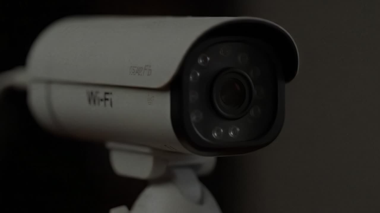 A home security camera is being installed in an urban area to enhance safety and monitor the surroundings. The device is adjusted for optimal viewing and functionality.