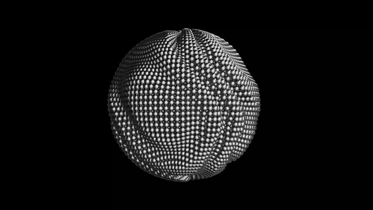 3D animation of a silver sphere in balls.