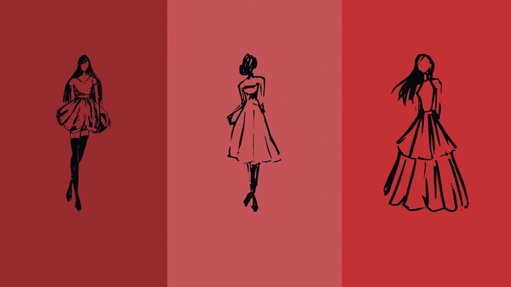 Kırmızı zeminde mankenin moda çizimleri animasyonu