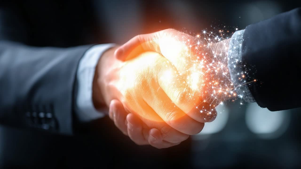 A Dynamic Partnership: Exploring the Significance of Agreements through the Symbolic Power of a Handshake in a Futuristic Context with Energy and Connection