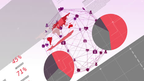 Animation-Medizinischer-Symbole,-Die-Mit-Linien-Verbunden-Sind,-Die-Einen-Globus-über-Der-Infografik-Schnittstelle-Bilden