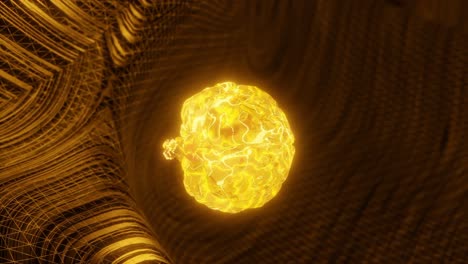 glowing yellow human brain above abstract digital mesh background. artificial intelligence and neural network concept. design for banner, poster, wallpaper, vertical