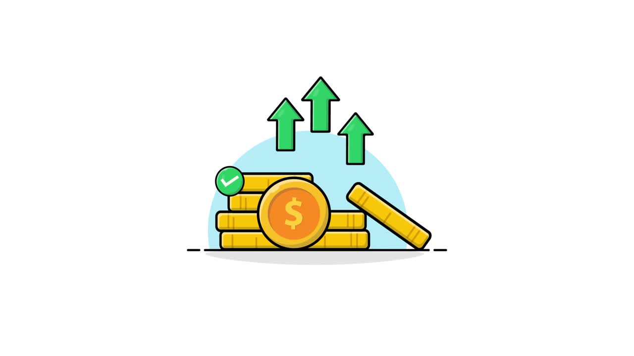 Animated Gold Coins Stacking with Upward Arrows