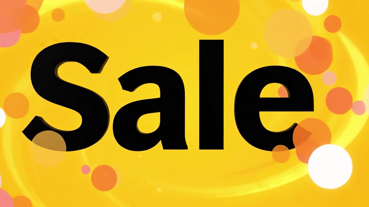 Banner promozionale giallo vibrante con testo nero in grassetto che annuncia una vendita speciale, catturando l'attenzione con colori accattivanti e un messaggio chiaro.
