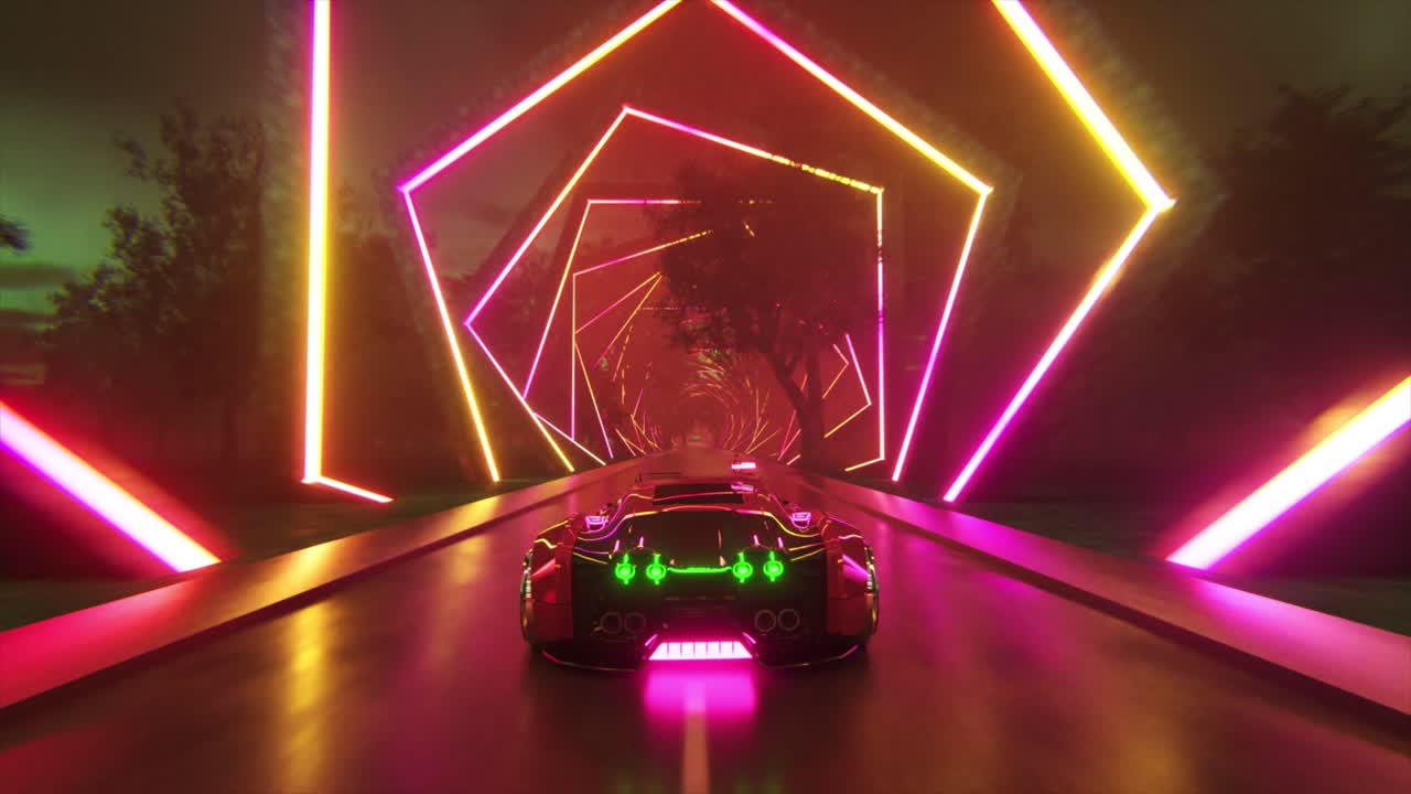 네온 미래의 자동차 터널