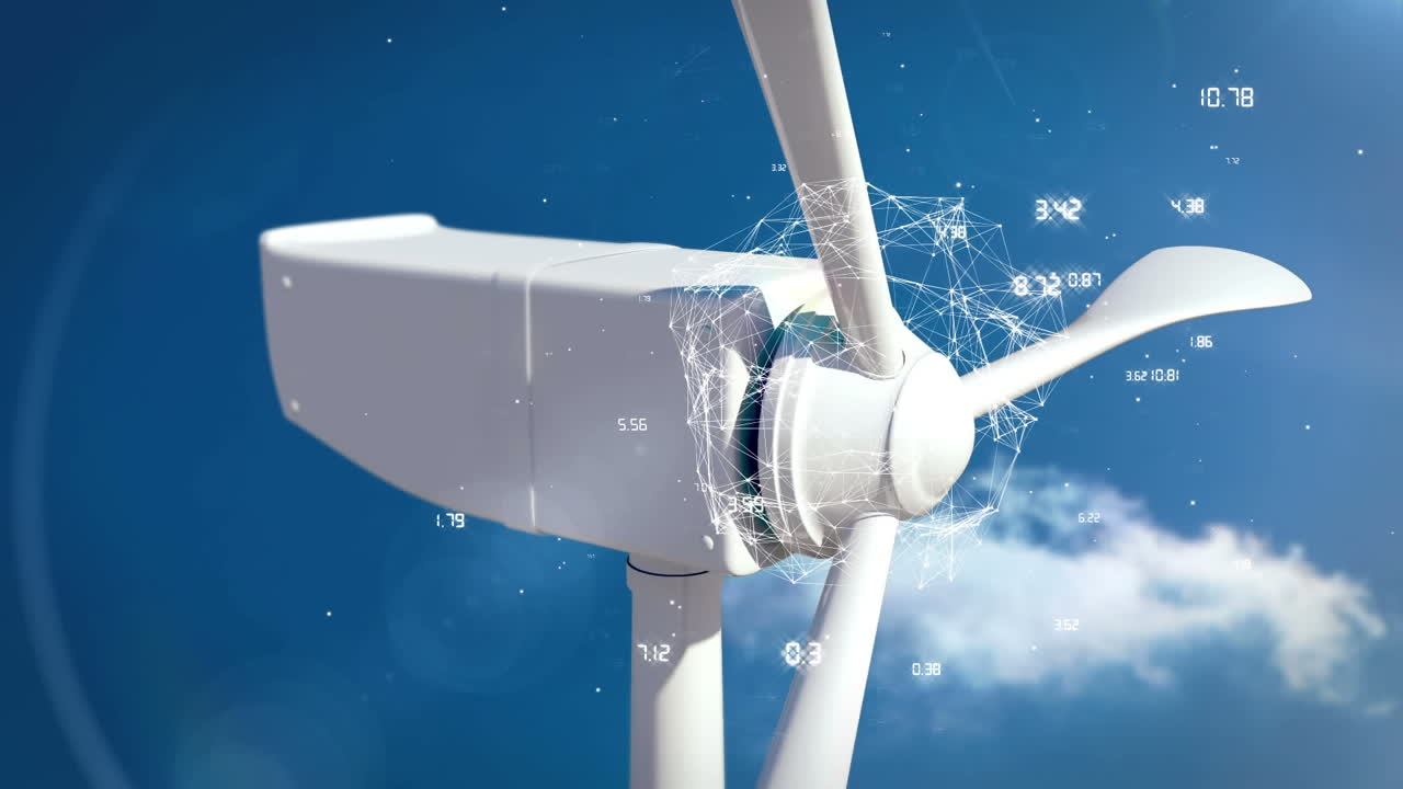 풍력 터빈과 화이트 글로브와 네트워크 연결
