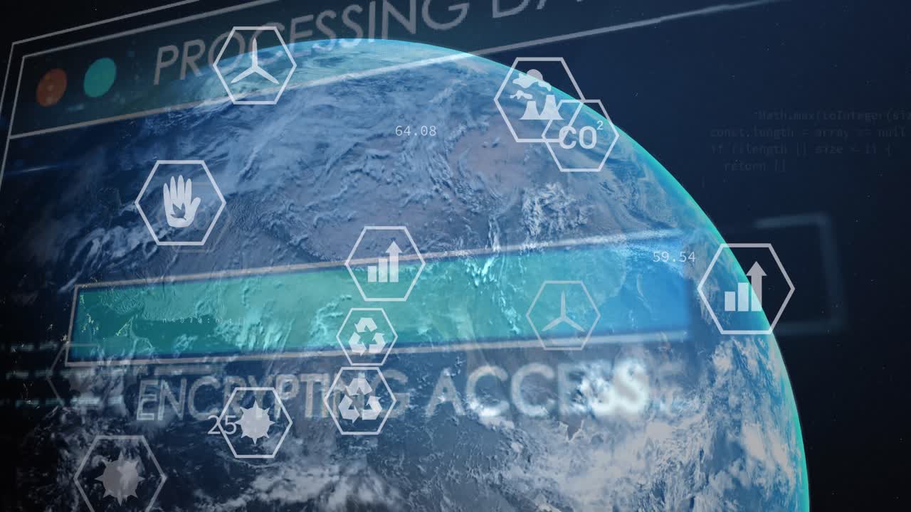 전 세계에 있는 생태계와 녹색 에너지 아이콘의 애니메이션