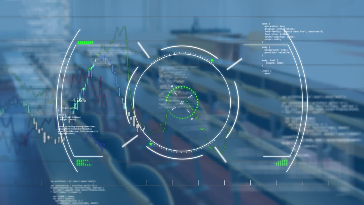 Animation of scope scanning and data processing over empty classroom