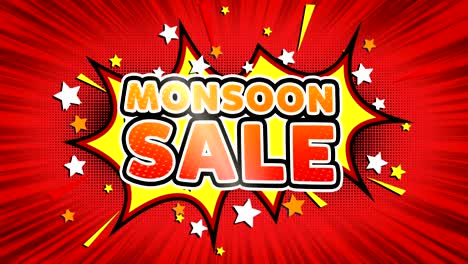monsoon sale word retro cartoon comic bubbles seamless loop