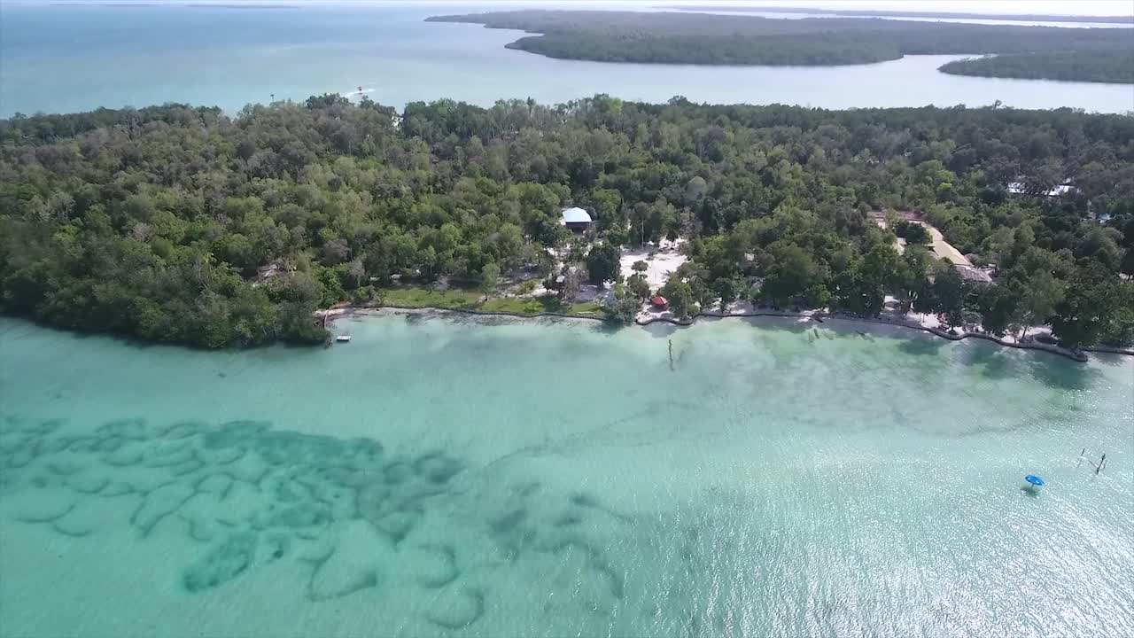위에서 본 얕은 물의 섬