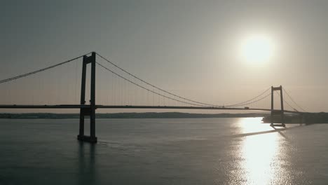 drone footage of lillebælt bridge in middelfart