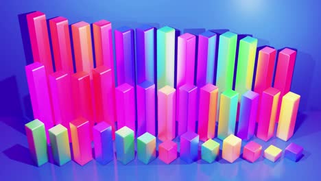 infografías abstractas de columnas multicolores en filas, hermoso fondo para transmisión analítica. fondo de bucle brillante con animación suave. matriz de barras adecuadas para temas financieros
