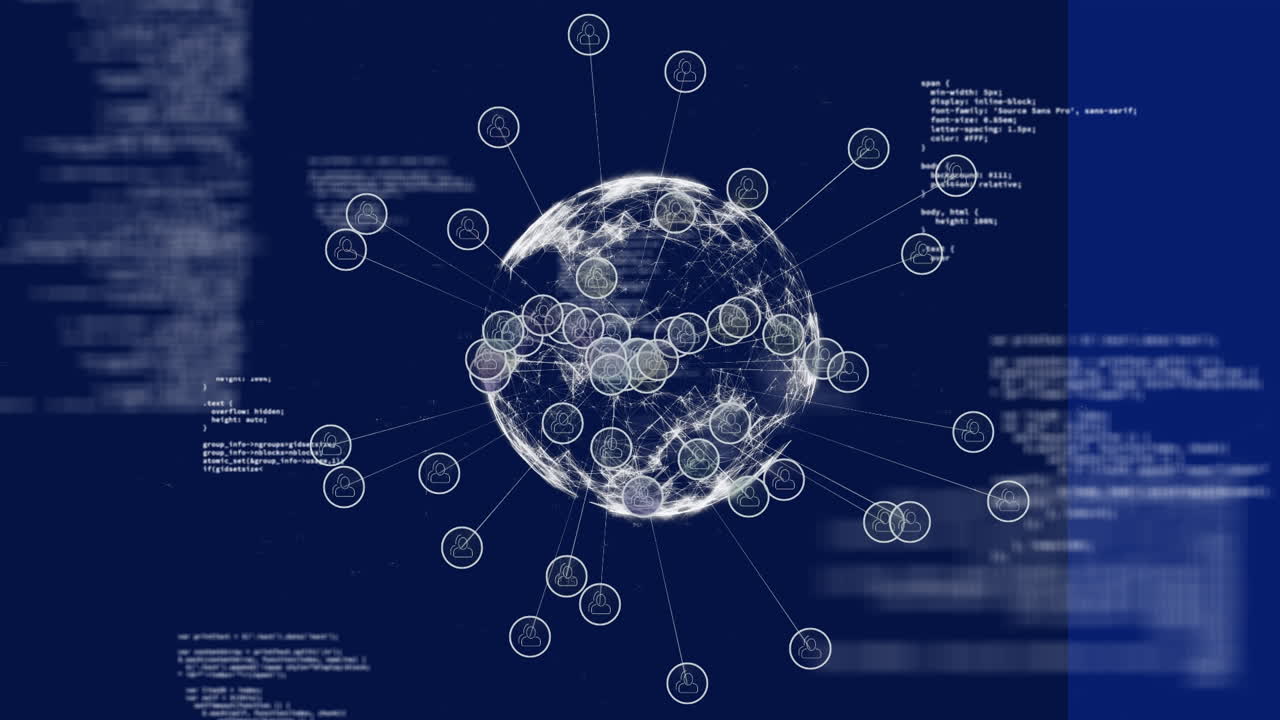 Animation of globe and data processing on blue background