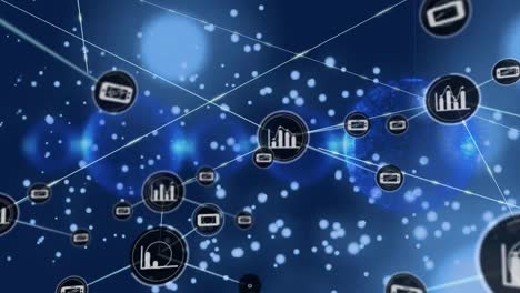 Animation-of-network-of-connections-with-icons-over-globes