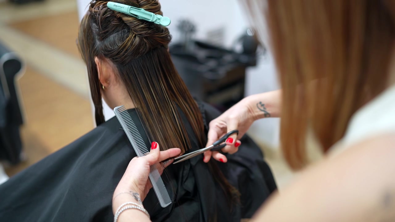 Professional Hairdresser Cutting Client's Hair in Salon