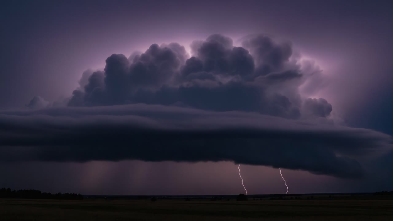 Dramatic Night Thunderstorm with Multiple Lightning Strikes