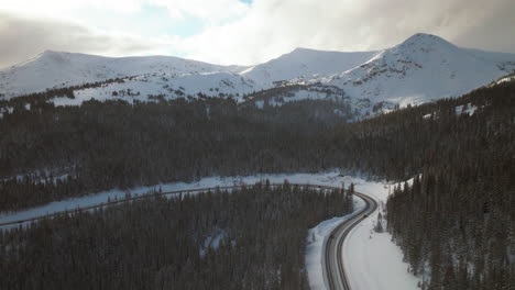 winter park berthoud pass i70 scenic landscape view hwy 80 roadside traffic aerial drone berthod jones snowy late afternoon colorado high elevation rocky mountains peak forest circle left motion