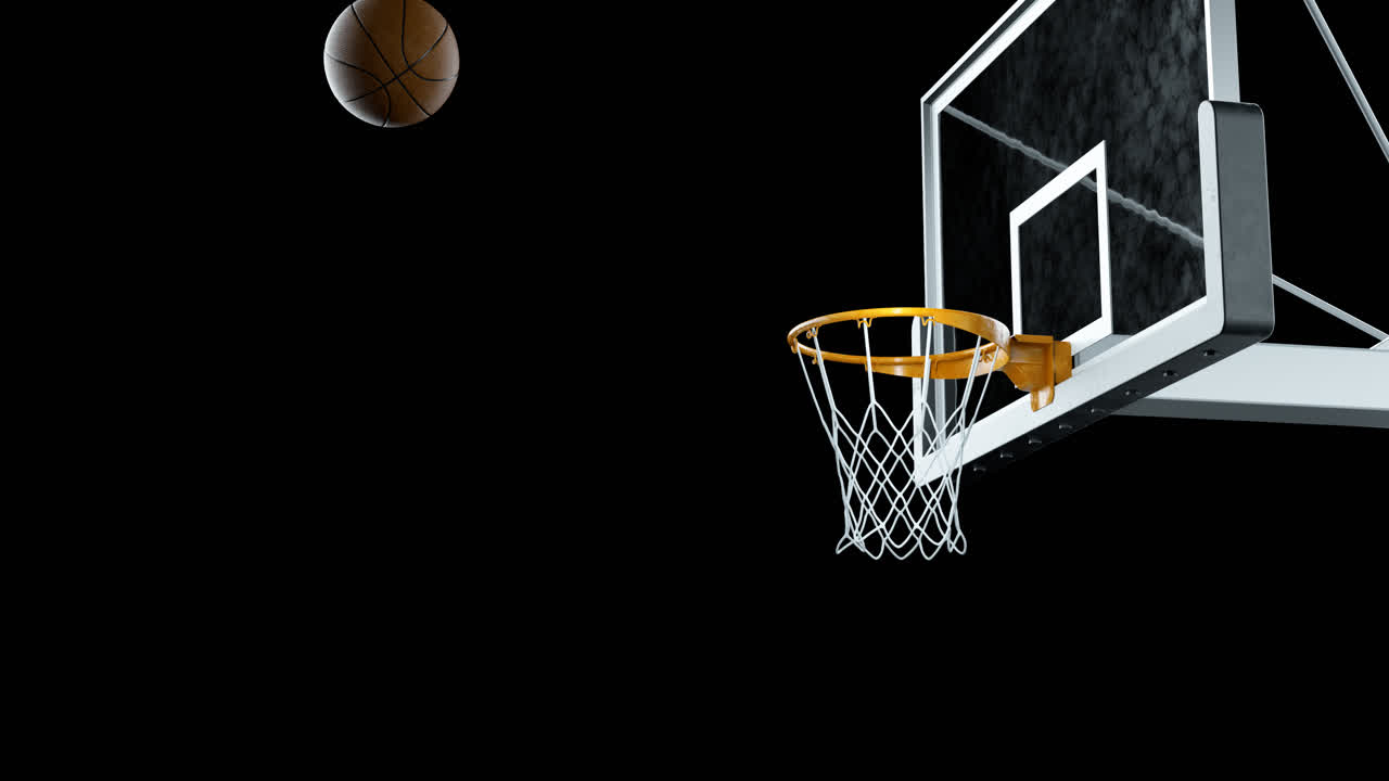 농구는 알파 채널에서 느린 동작으로 바구니를 때렸습니다.