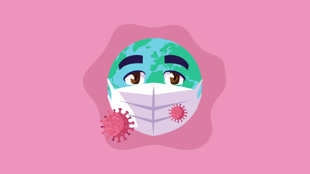 얼굴 마스크를 사용하는 지구 행성 만화 캐릭터