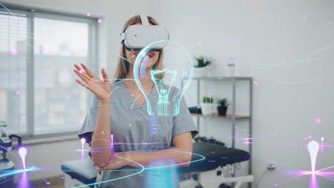 woman using virtual reality headset for healthcare innovation