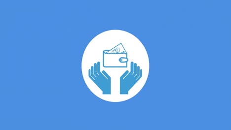 Animation-of-hands-with-wallet-icon-over-blue-background