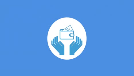 animation of hands with wallet icon over blue background