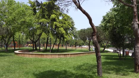 park scene with play area and seating