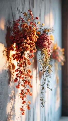 dried flowers arrangement on a wall