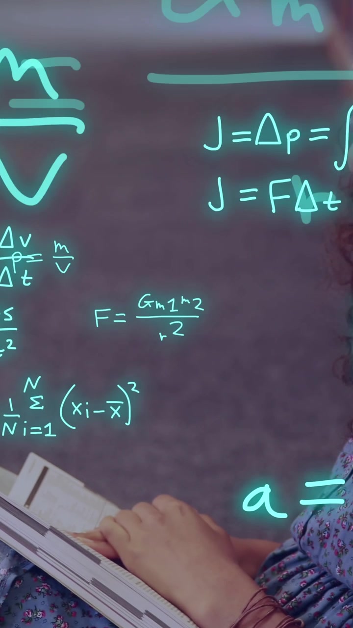 Animazione di equazioni ed elaborazione dati su una studentessa che legge