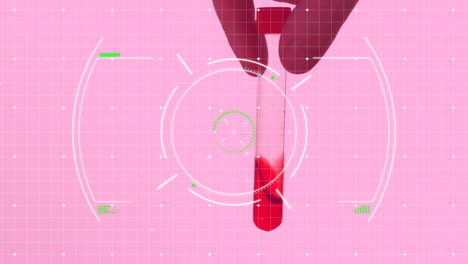 animación del tubo de ensayo con sangre, alcance y procesamiento de datos científicos