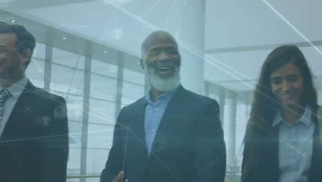 animation of network of connections over diverse business people talking