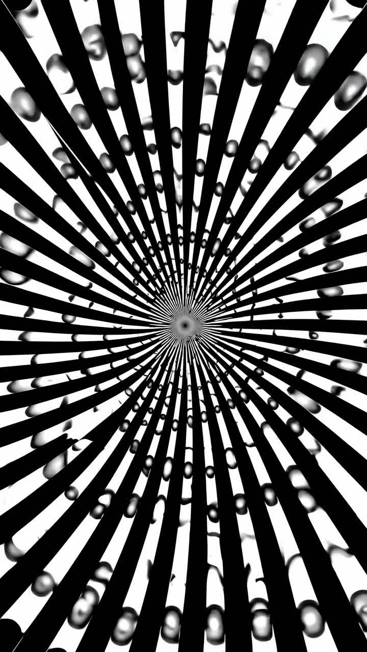 Concept di video astratto con un motivo radiale di strisce bianche e nere, che crea un effetto tunnel
