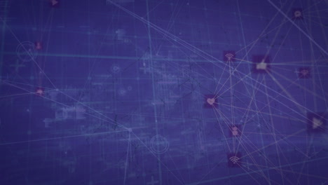 animación de la red de conexiones y procesamiento de datos contra fondo azul