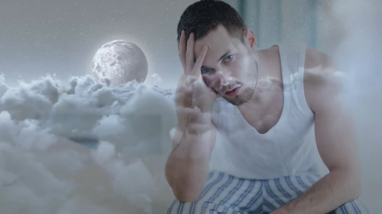 집에 앉아있는 걱정하는 남자의 디지털 애니메이션 4k