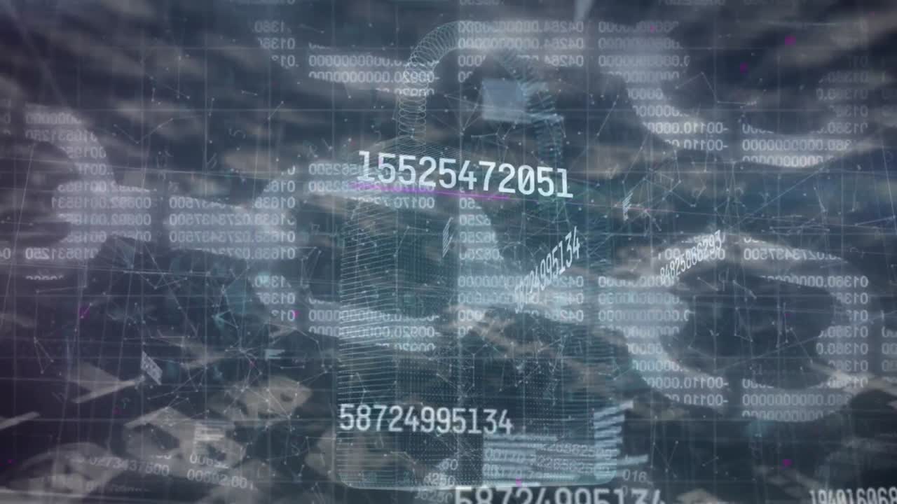 animación del candado de seguridad y la cadena a través de la red de conexiones