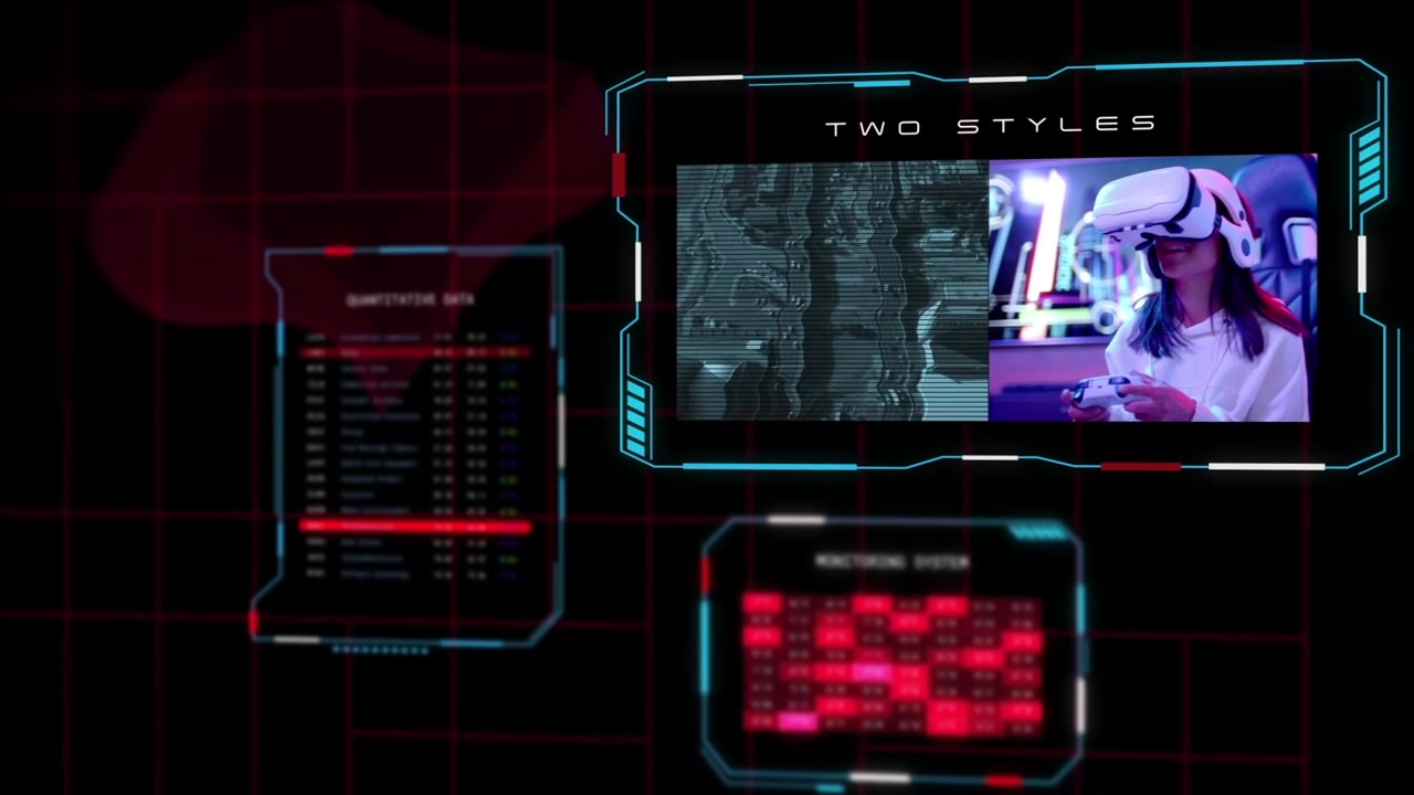 Futuristic Digital Interface Displaying Virtual Reality Gaming Data