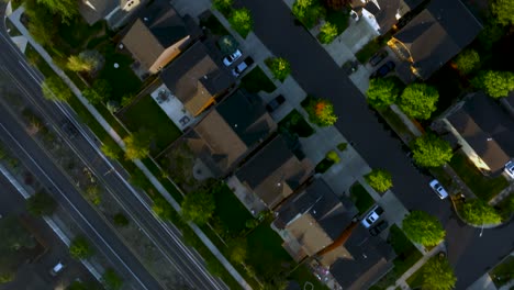 overhead drone shot of streets and homes in bend, oregon