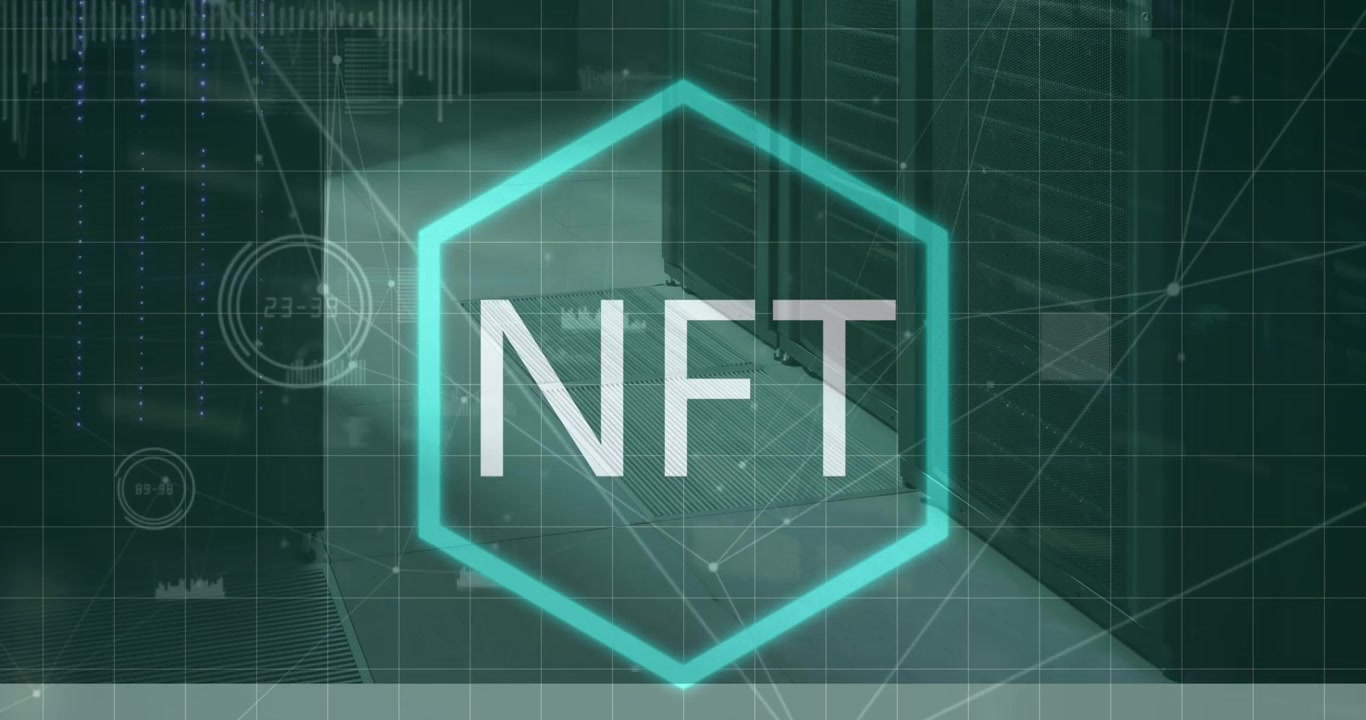 Animation af finansiel databehandling over et gitter på blå baggrund