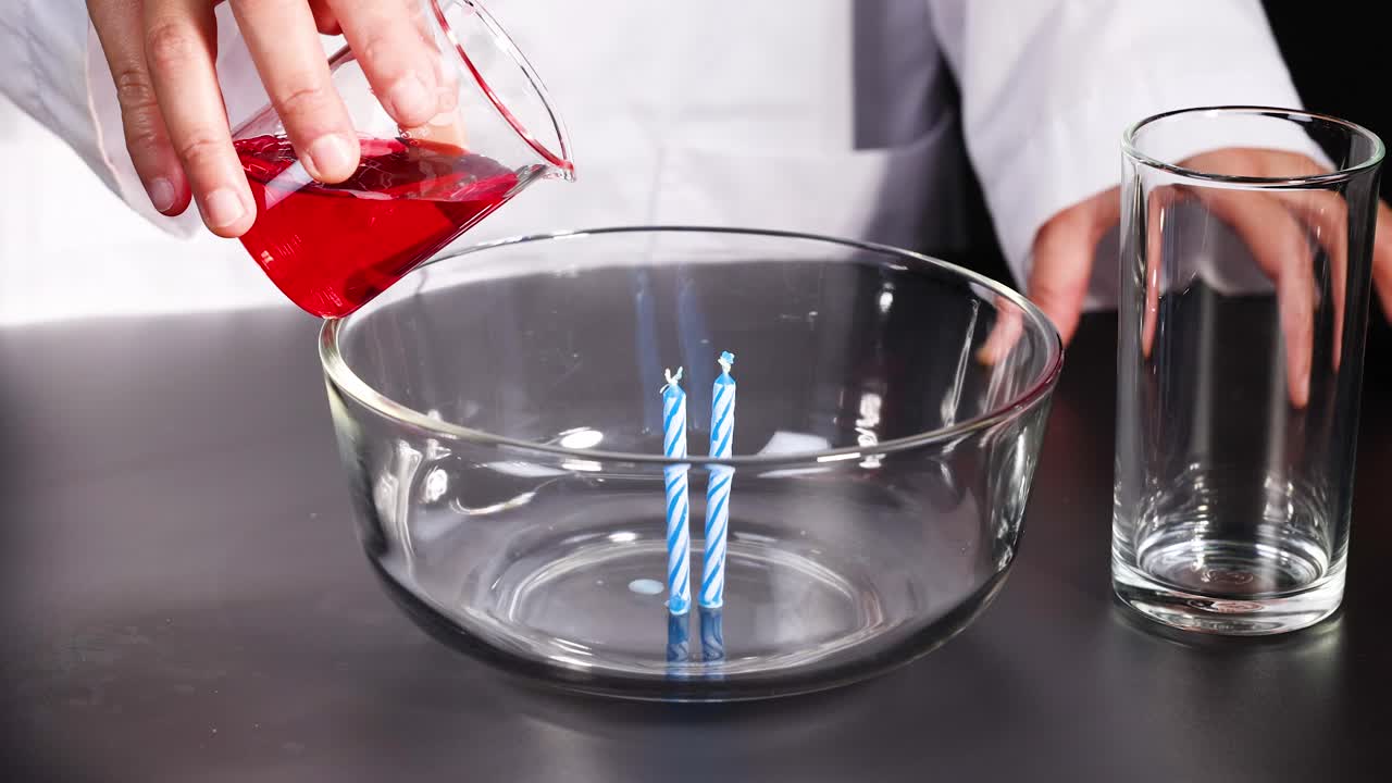 experimento científico con velas y líquido
