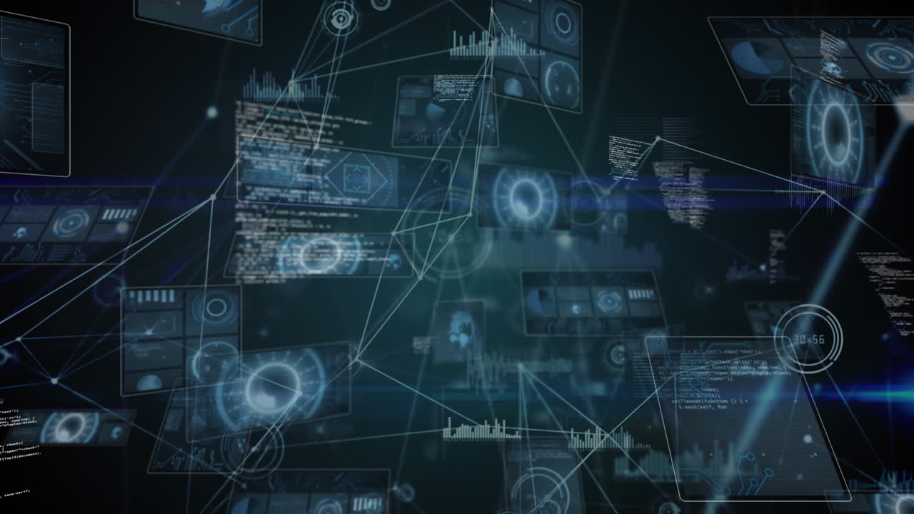 Animation of financial data processing on black background
