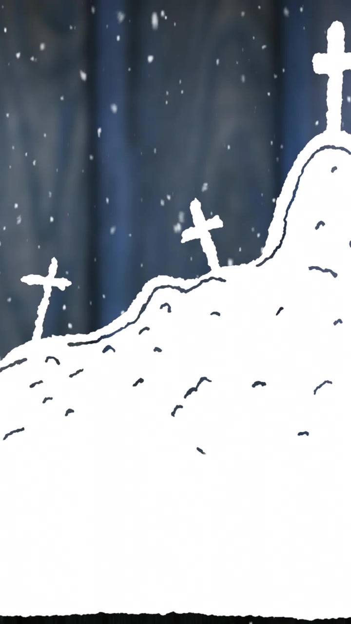 Animation of mountain over snow and baubles on wooden background