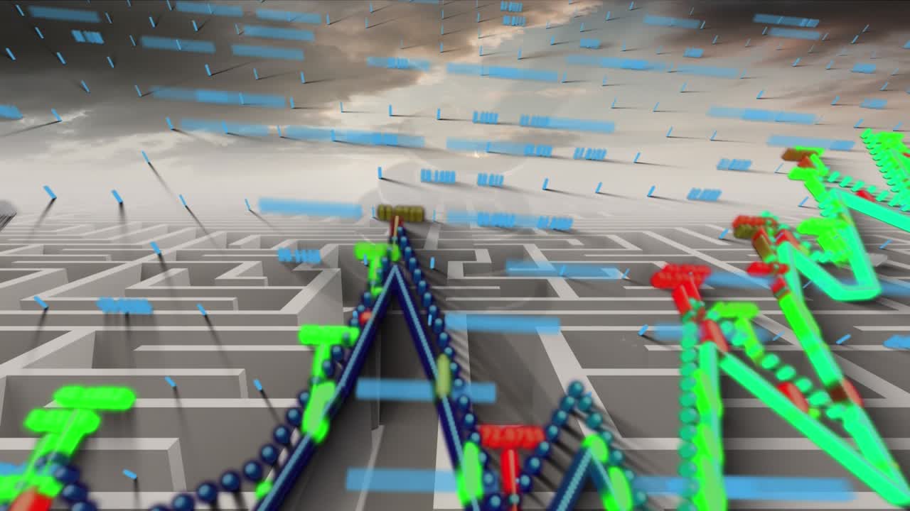 Animation of statistics and data processing on grey background