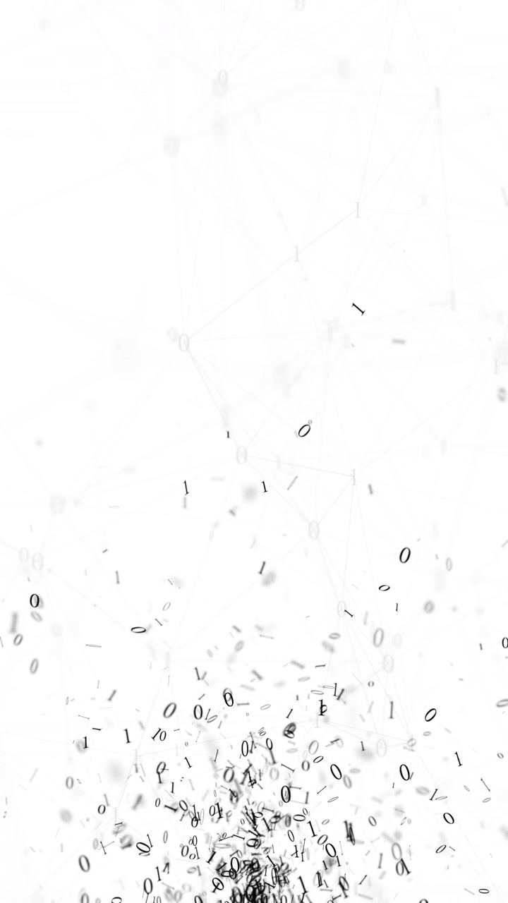 White binary network tunnel background falling zero and one digits soft connection lines clean