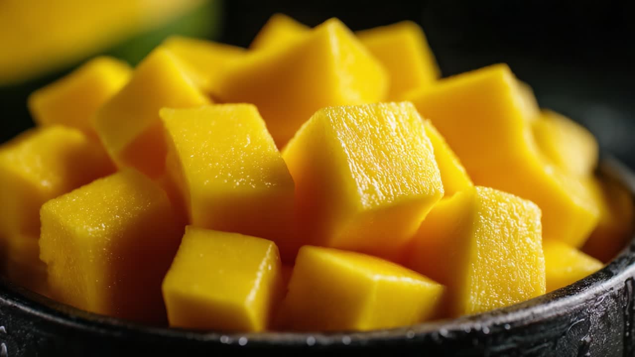 Cubetti di Mango Vivaci: Un delizioso mix di succosi bocconcini gialli perfetti per dolcetti estivi e spuntini rinfrescanti