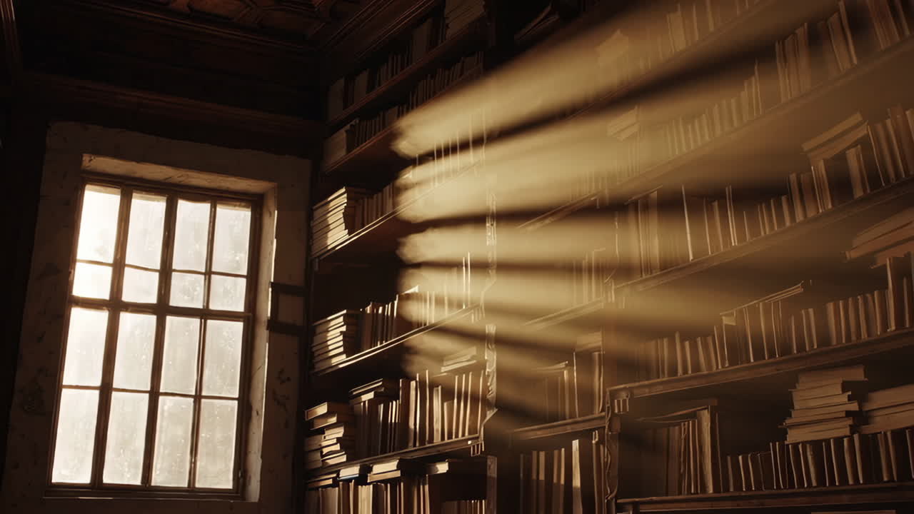 Sunlight Illuminating a Dusty Library