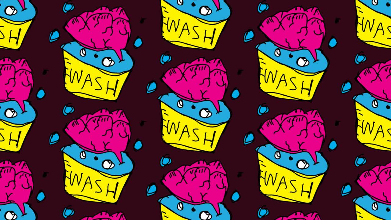 niños dibujando arte pop fondo sin costuras con tema de lavado de cerebro