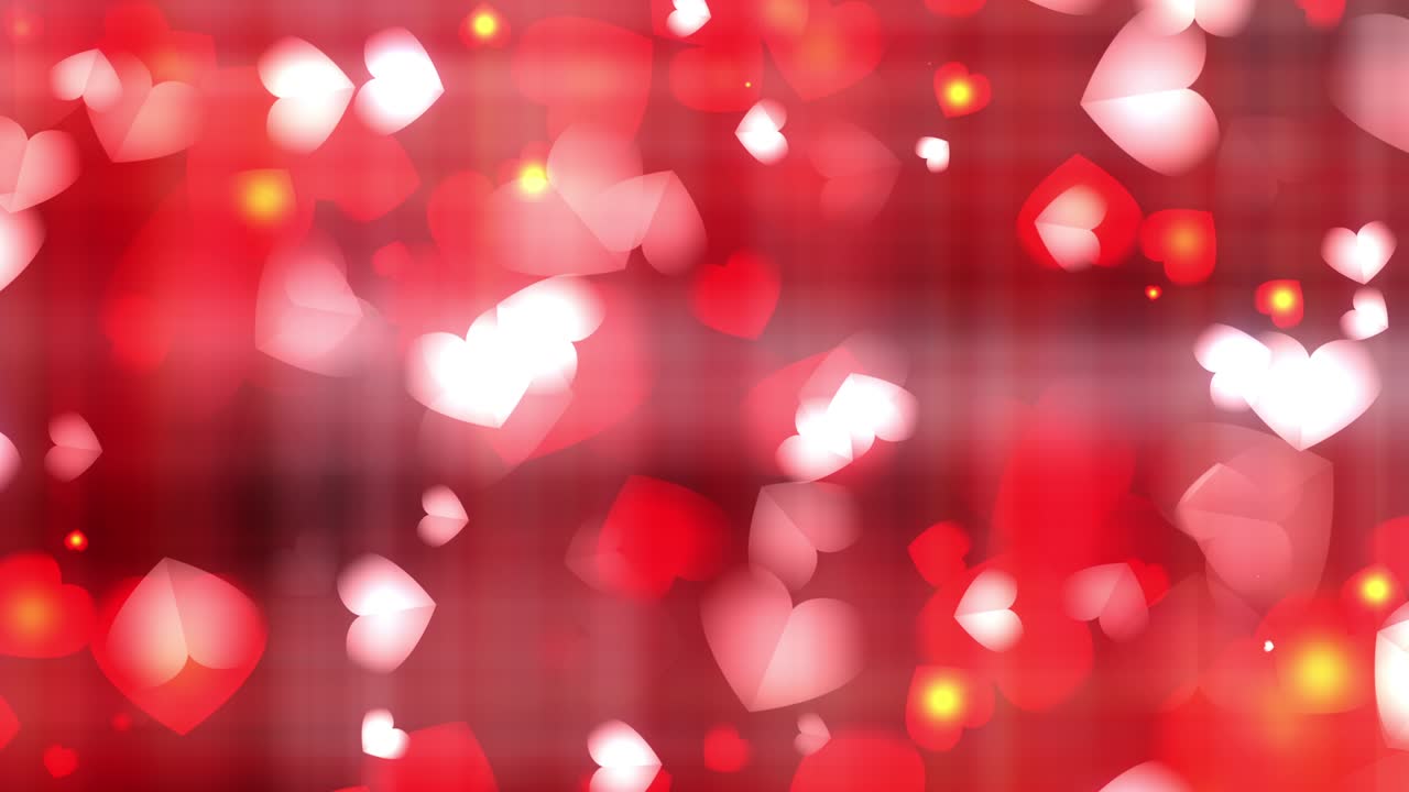 corazones blancos y rojos brillantes con bokeh abstracto desenfocado en rayas borrosas rojas. bucle sin costuras 4k 3d feliz día de san valentín animación título trailer telón de fondo. tema de amor para la fiesta del aniversario de la boda.